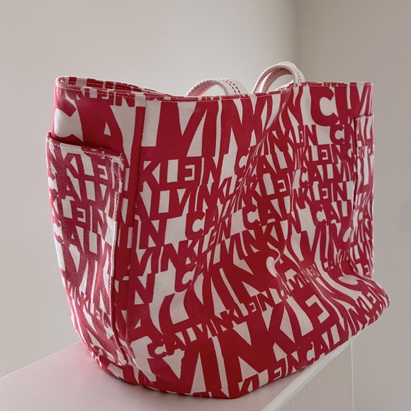 Red white Calvin Klein Large Sturdy Tote Bag - Picture 2 of 3